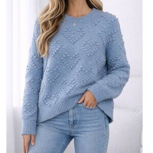 Dreamers Heart Knit Sweater Size Small Blue Cozy Crewneck Soft Top